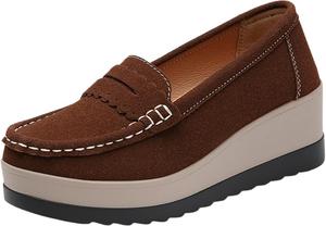 Женские лоферы Модная платформа сандалии на танкетке Слипоны из замши Для работы и офиса Повседневная деловая обувь Удобная противоскользящая обувь для ходьбы Generic, Brown