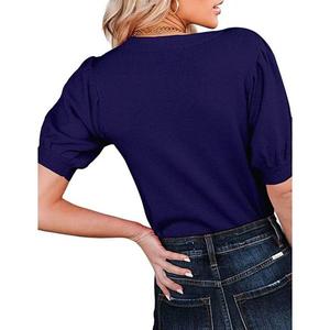 Женский топ с круглым вырезом, однотонный, приталенный, с короткими рукавами Clearflower, Royal Blue