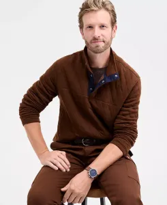 Мужской стеганый свитер с воротником-стойкой на кнопках Club Room, коричневый