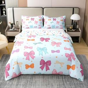 Erosebridal Хлопковый комплект постельного белья Blue Bow для девочек с разноцветными бантами в стиле принцессы, Blue and Pink