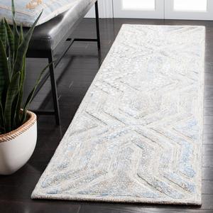 Ковер-дорожка SAFAVIEH, 69 x 244 см, Restoration Vintage Collection, Blue & Ivory, ручной работы современный абстрактный из шерсти и вискозы, идеально для помещений с высокой проходимостью в гостиной, спальне (RVT119M)