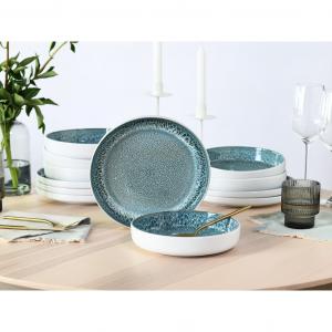 Моя домашняя сервировка Tafelservice современный набор посуды, сервис Nydala высокая прочность, подходит для посудомоечной машины и микроволновки, реактивная глазурь My Home, Weiß/eisblau