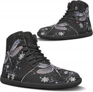 Женские зимние походные ботинки с широким носком, теплые снежные ботинки, минималистичные босоногие ботинки, противоскользящие ботильоны Pugasmiru, Dragonfly Flowers Pattern