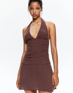 Мини-платье в горошек Pull&Bear шоколадного цвета
