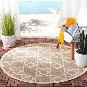 Ковер SAFAVIEH, 239 x 239 см, Washable Rug Outdoor Courtyard Collection - круглый, Brown & Beige, без линьки и легкий в уходе, идеален для патио, заднего двора, прихожей (CY6032-242)