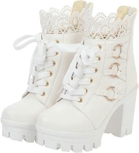 Женские ботильоны Parisuit с массивной платформой, высокие каблуки, шнуровка, с милой кружевной задней молнией, White 4 Style
