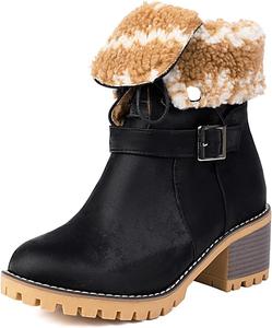 Ботильоны UP2STEP Chic с отделкой и шнуровкой | Ботинки до середины голени с круглым носком и устойчивым каблуком-кирпичиком для стильного комфорта, Black