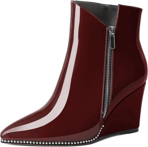 Женские ботильоны на танкетке Zamikoo с вырезом V, серебристой отделкой бусинами, танкетка Chelsea, на молнии сбоку, из лакированной кожи, для женщин, 3,5 дюйма