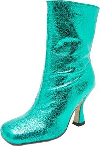 Женские ботильоны Uniquelly с заостренным квадратным носком, высокой голенью, широким голенищем, на каблуке с боковой молнией, блестящие вечериночные и свадебные туфли, Green