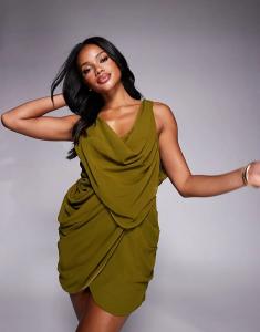 Мини-платье ASOS DESIGN с открытой спиной и сильной драпировкой оливково-зеленого цвета