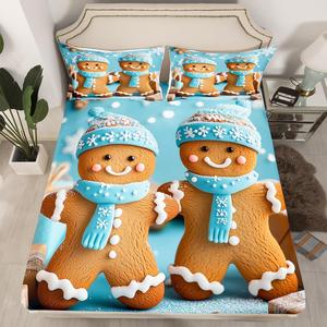 Erosebridal Детский комплект постельного белья с новогодним принтом Gingerbread Man, Brown Blue