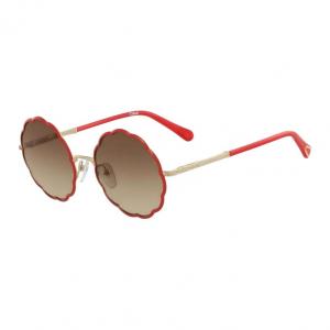 Chloé Chloe Metal Irregular Shape Sunglasses Unisex Gold/Red