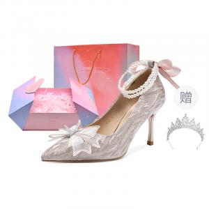 ZHR Метеоритный дождь серия Тонкие каблуки Высокие каблуки 7 см Женские - Улучшенная цепочка Шампань [Звездная коробка+Корона], цвет Upgraded Chain-Champagne[Starry Box+Crown]