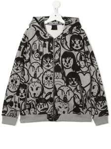 Худи на молнии с графичным принтом Givenchy Kids, серый