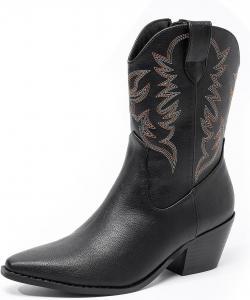 Женские ковбойские сапоги Amoji Western, сапоги средней длины для ковбойши, модель D307, D307-Black