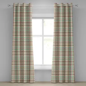 Шторы ABAKUHAUS с абстрактным рисунком на люверсах, шотландский мотив в шотландском стиле, традиционный этнический фольклорный дизайн, декоративные двухпанельные шторы, 280 см x 245 см, мятно-зеленый, бежево-умбровый