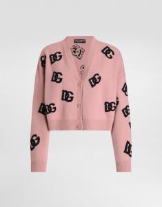 Укороченный шерстяной кардиган с интарсией логотипа dg Dolce & Gabbana, розовый