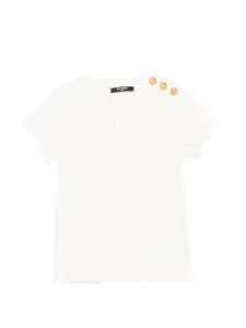 Футболка с украшением в виде пуговиц Balmain Kids, бежевый