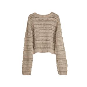 ELLE Трикотажный джемпер женский Khaki с круглым вырезом Moderate