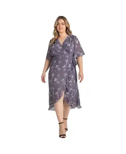 Платье-халат с рукавами-крылышками, оборками и подолом цвета лаванды больших размеров, длина макси Standards & Practices, фиолетовый