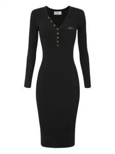Платье миди с застежкой на пуговицы в рубчик Elisabetta Franchi, черный