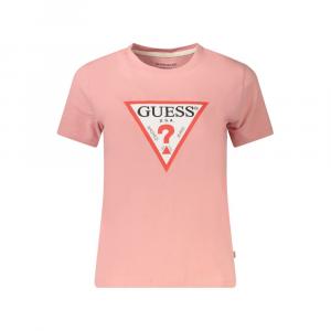 Розовая хлопковая футболка Guess Shoes, розовый
