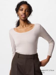 Топ Heattech с круглым вырезом и длинными рукавами Uniqlo, цвет 02  серый