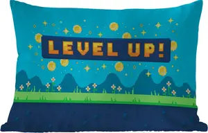 Подушка для улицы - Игры - Пейзаж - Пиксель-арт - 50 x 30 см - Устойчива к погодным условиям - Подушка для отдыха - Подушка для дивана - Украшение для гостиной MuchoWow