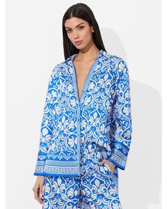 Кива Принтованная Оверсайз Пижамная Рубашка Alice and Olivia, синий