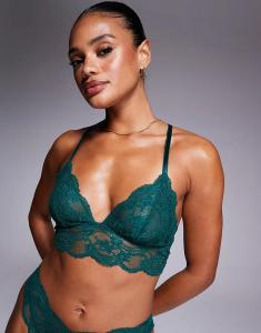 Длинный кружевной бюстгальтер-бралетт Lola от ASOS DESIGN в цвете «лесной зеленый»