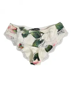 Белое шелковое кружевное платье с цветами Dolce & Gabbana, мультиколор