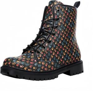 Женские короткие ботинки с принтом на шнуровке, с широким каблуком, боевые ботильоны для девушек и женщин, осенние и зимние, с рисунком роз, черепов, бабочек и мультяшных узоров Maimeili, Bear Footprints