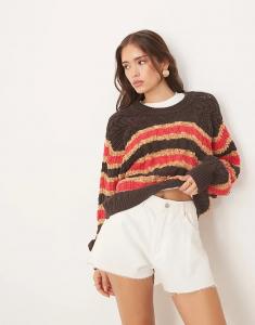 Вязаный джемпер в полоску от Free People Frankie Cable коричневого цвета