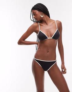 Плавки-бикини ARKET mix & match черного цвета с кремовой контрастной окантовкой по низу