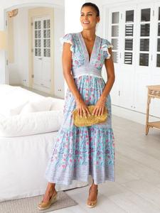 Платье Pippa из чистой органической хлопковой ткани с принтом блок Aspiga, Blue