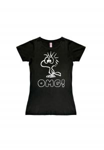 Новая футболка для девочек Peanuts — Вудсток — OMG! LOGOSHIRT, черный