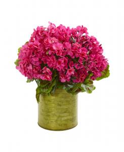 Искусственная герань в металлическом кашпо, устойчивая к УФ-излучению, для использования внутри и снаружи помещений Nearly Natural, розовый