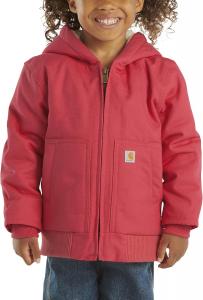 Carhartt девичья куртка с молнией спереди, утепленная, с капюшоном, из плотной ткани, Raspberry