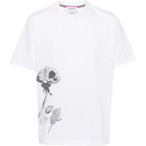 Футболка из хлопка с цветочным принтом THOM BROWNE, белая