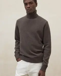 Мужской джемпер из тонкой пряжи с отложным воротником и резинкой на манжетах и поясе Ecoalf, коричневый