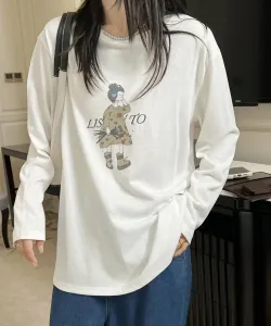 Иллюстрированный принт, повседневная футболка с длинным рукавом Aimoha - Select -, цвет White