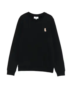 Пуловер с круглым вырезом и вышивкой в виде черной лисы. Maison Kitsunã, черный