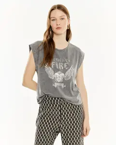 Женская футболка с эффектом потертости и принтом System Action, темно-серый