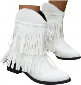 Женские ковбойские сапоги до щиколотки, женские сапоги с очень широкой голенью, мягкие замшевые западные сапоги с низким массивным каблуком, средние сапоги с молнией Generic, White