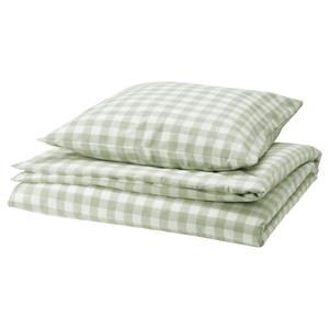 Пододеяльник и наволочка, бледно-серо-зеленый, белый/клетчатый, 155x220/80x80 см IKEA Ektandvinge