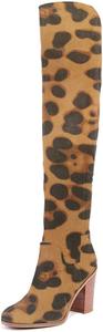Женские сапоги YDN до колена с круглым носком, с молнией, для широкой голени, на стопке, с массивным каблуком, размер 37-48, Leopard