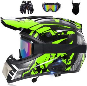 Шлем HCYPUNK Bluetooth для мотокросса, зеленый / черный