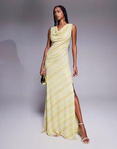 Длинное сетчатое платье-хомутик с глубоким вырезом и витыми бретелями ASOS DESIGN в полосатый рисунок