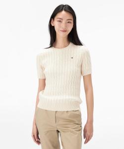 Свитер с короткими рукавами и круглым вырезом, с косами