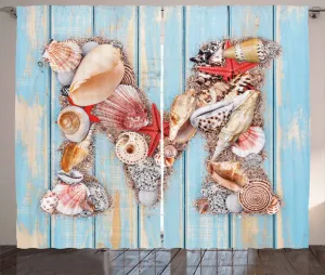 Штора ABAKUHAUS Буква M в деревенском стиле, Water Inspiration Art, присборенная тесьма для спальни с петлями и крючками, 280 x 225 см, цвет: темно-коралловый, светло-голубой, слоновая кость Abakuhaus